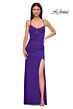 La Femme 32966 Mesh Corset High Slit Lace-Up Dress