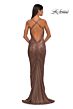 La Femme 32973 Criss Cross Back Ruched Metallic Dress