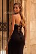 La Femme 32975 Rhinestone Neckline High Slit Lace-Up Dress