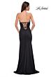 La Femme 32975 Rhinestone Neckline High Slit Lace-Up Dress