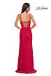 La Femme 32977 Surplice Top High Slit Lace-Up Dress