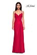 La Femme 32977 Surplice Top High Slit Lace-Up Dress