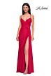 La Femme 32977 Surplice Top High Slit Lace-Up Dress