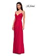 La Femme 32977 Surplice Top High Slit Lace-Up Dress