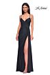 La Femme 32977 Surplice Top High Slit Lace-Up Dress