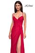 La Femme 32977 Surplice Top High Slit Lace-Up Dress