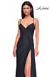 La Femme 32977 Surplice Top High Slit Lace-Up Dress