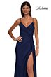 La Femme 32977 Surplice Top High Slit Lace-Up Dress