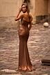 La Femme 33007 Strapless Sweetheart Neckline Ruched Metallic Dress