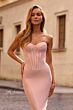 La Femme 33019 Ruched Back Strapless Corset Hot Fix Dress
