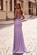 La Femme 33025 Floral Corset Slit Skirt Lace-Up Dress