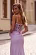 La Femme 33025 Floral Corset Slit Skirt Lace-Up Dress