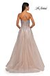 La Femme 33028 Lace Appliques Strapless Corset Dress