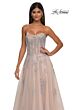 La Femme 33028 Lace Appliques Strapless Corset Dress