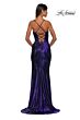 La Femme 33032 Embellished Neckline Lace-Up Metallic Dress