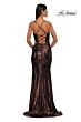 La Femme 33032 Embellished Neckline Lace-Up Metallic Dress