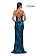 La Femme 33032 Embellished Neckline Lace-Up Metallic Dress