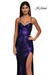 La Femme 33032 Embellished Neckline Lace-Up Metallic Dress