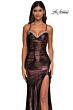 La Femme 33032 Embellished Neckline Lace-Up Metallic Dress