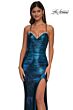 La Femme 33032 Embellished Neckline Lace-Up Metallic Dress