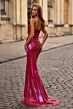 La Femme 33034 Cowl Neck Illusion Back Metallic Dress