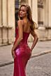 La Femme 33034 Cowl Neck Illusion Back Metallic Dress