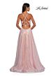 La Femme 33043 High Slit Surplice Bodice Lace-Up Dress