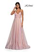 La Femme 33043 High Slit Surplice Bodice Lace-Up Dress