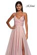 La Femme 33043 High Slit Surplice Bodice Lace-Up Dress