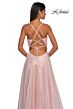 La Femme 33043 High Slit Surplice Bodice Lace-Up Dress