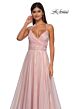 La Femme 33043 High Slit Surplice Bodice Lace-Up Dress