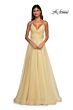 La Femme 33043 High Slit Surplice Bodice Lace-Up Dress