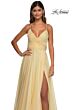 La Femme 33043 High Slit Surplice Bodice Lace-Up Dress