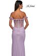 La Femme 33044 Floral Off The Shoulder Metallic Corset Dress