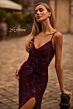 La Femme 33054 Lace-Up Back Floral V-Neck Dress