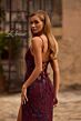 La Femme 33054 Lace-Up Back Floral V-Neck Dress