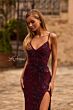 La Femme 33054 Lace-Up Back Floral V-Neck Dress