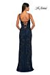 La Femme 33054 Lace-Up Back Floral V-Neck Dress
