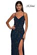 La Femme 33054 Lace-Up Back Floral V-Neck Dress