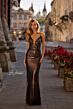 La Femme 33059 Floral Top Metallic Skirt Lace-Up Dress