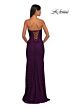 La Femme 33069 Ruched Bust Strapless Lace Dress