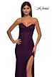 La Femme 33069 Ruched Bust Strapless Lace Dress