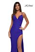 La Femme 33080 Cutaway Slit V-Neck Lace-Up Dress