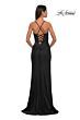 La Femme 33103 Surplice Bodice High Slit Lace-Up Dress
