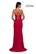 La Femme 33103 Surplice Bodice High Slit Lace-Up Dress