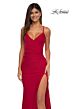 La Femme 33103 Surplice Bodice High Slit Lace-Up Dress
