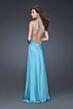 La Femme 16059 Aqua Front Keyhole High Slit Dress