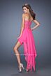 La Femme 19359 Hot Pink Sweetheart Neck High-Low Dress