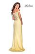 La Femme 28301 Pale Yellow High Slit Off The Shoulder Dress