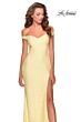 La Femme 28301 Pale Yellow High Slit Off The Shoulder Dress
